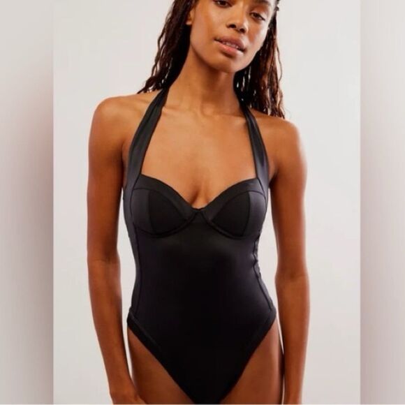 NEW We Are HAH Free People Pull Thru One Piece Swimsuit Bodysuit Noir Small - Picture 1 of 4